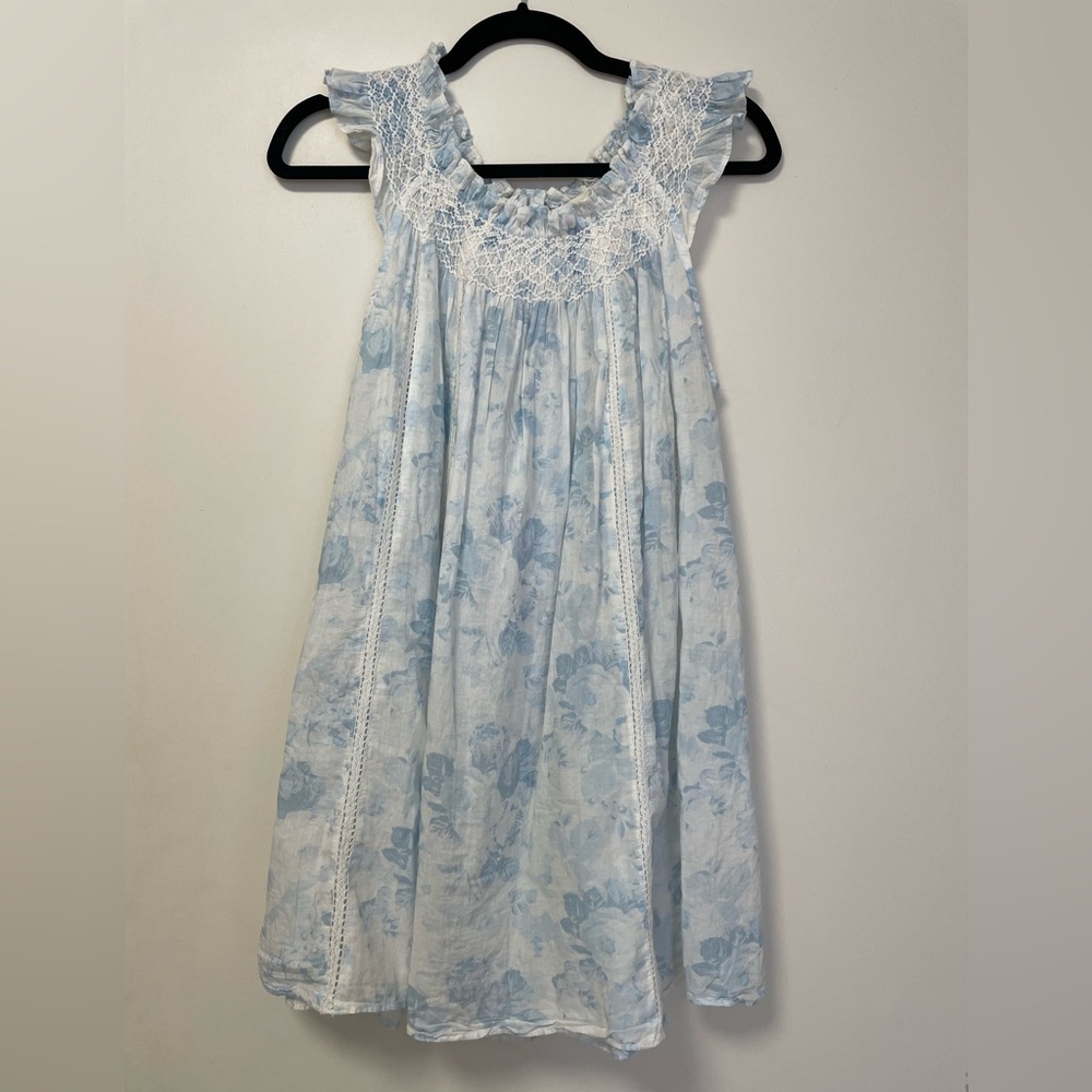 LoveShackFancy Sleeveless Blue Floral Nightgown with Button Detailing on Back